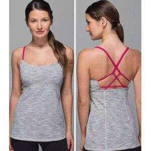 Lululeon Dancing Warrior Heather Gray Strappy Tank Top Size 8